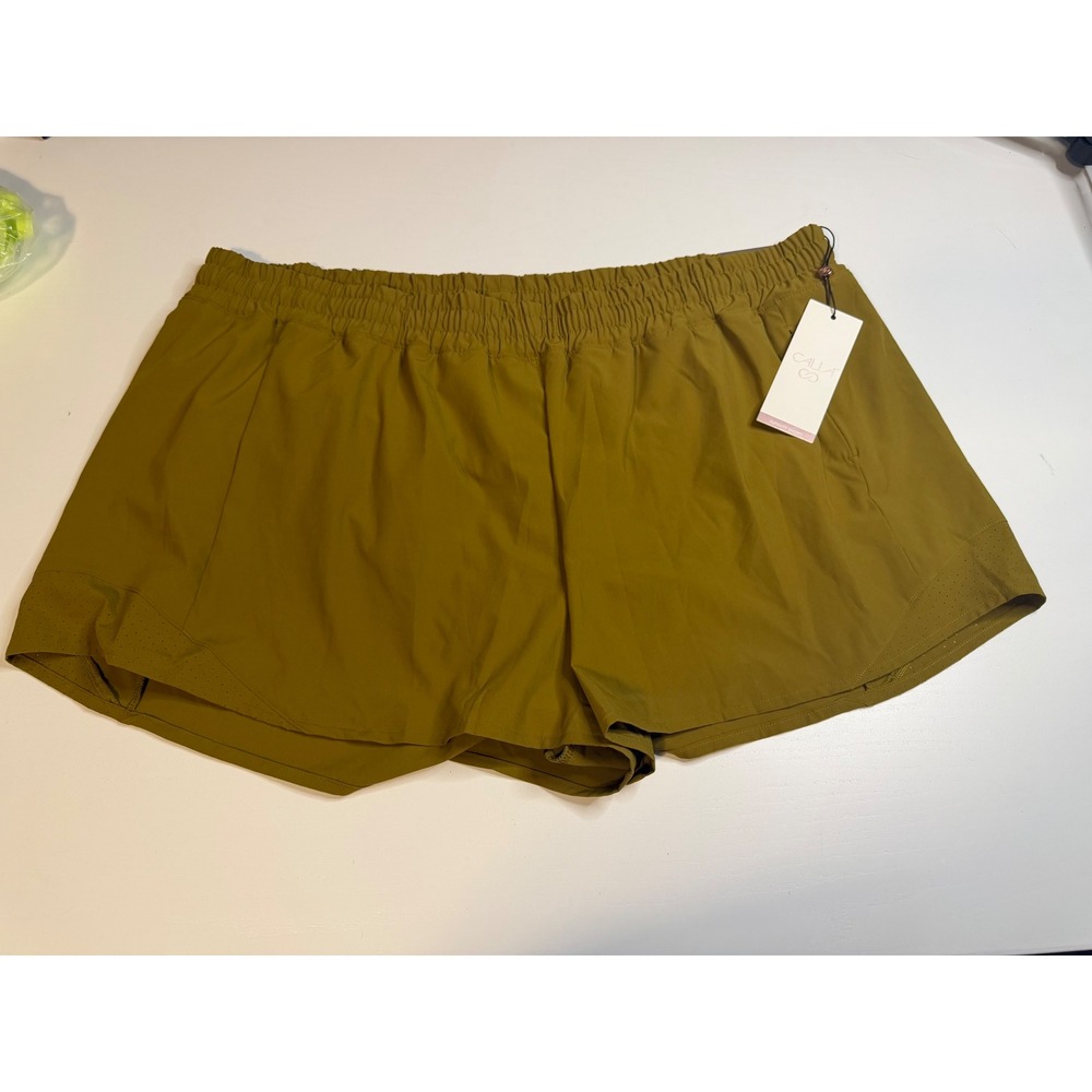 CALIA Women XXL Mid-Rise Infinity Short 3" Inseam Run Collection Olive Bronze